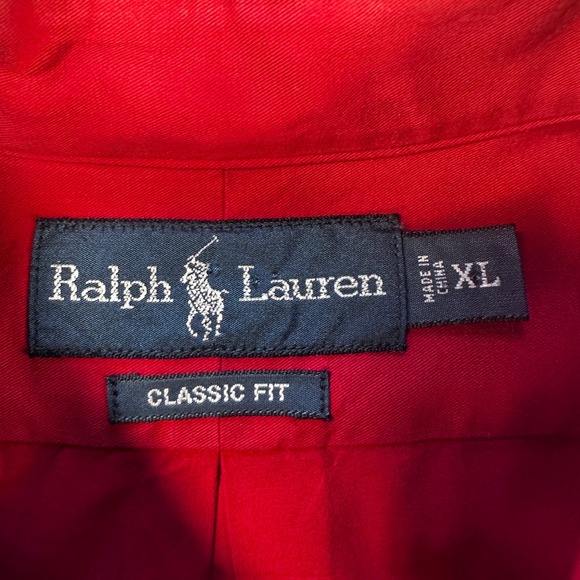 Ralph Lauren Mens XL Classic Fit Red Twill Button Down Long Sleeve Pony Logo - Picture 7 of 10